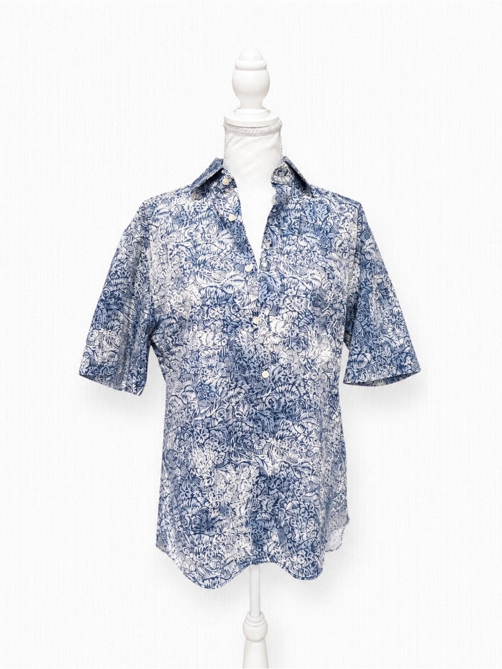 Joseph Abboud Navy and White Floral Short-Sleeve Button-Down Shirt